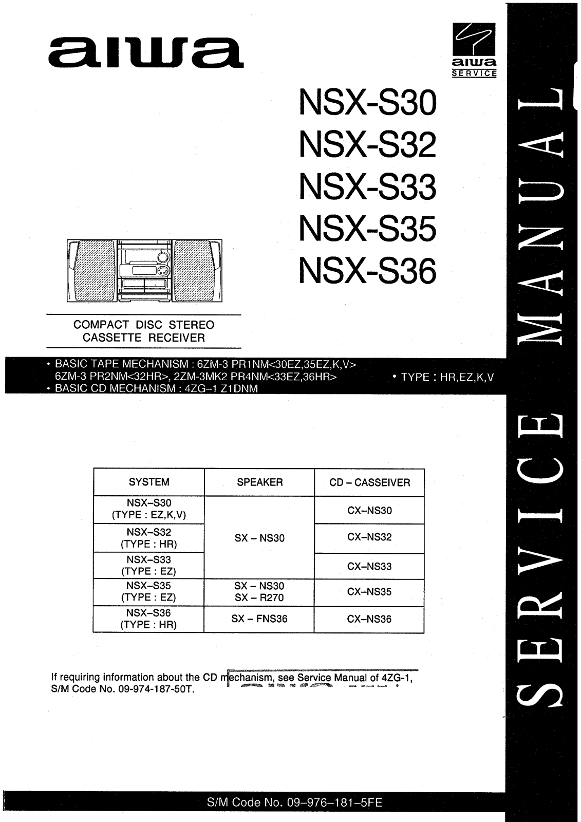 Aiwa NSXS-30, NSXS-32, NSXS-33, NSXS-35, NSXS-36 Service manual