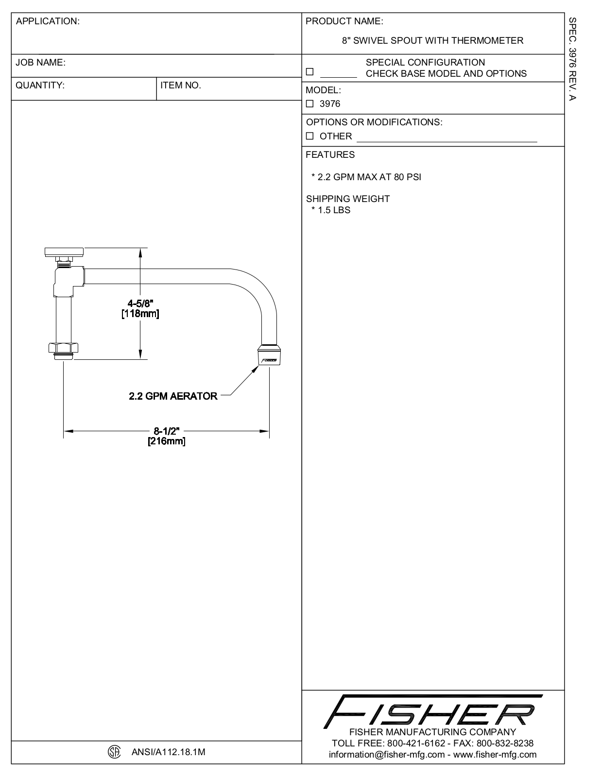 Fisher Manufacturing 3976 User Manual