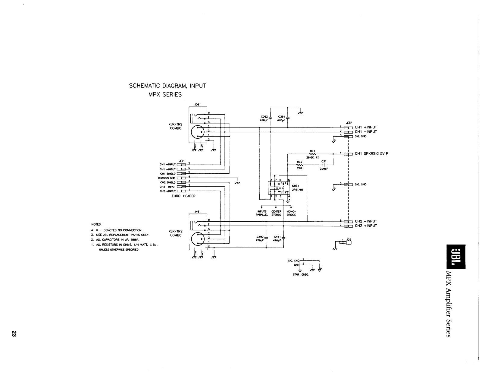 JBL MPX Series Input Assembly Schematic