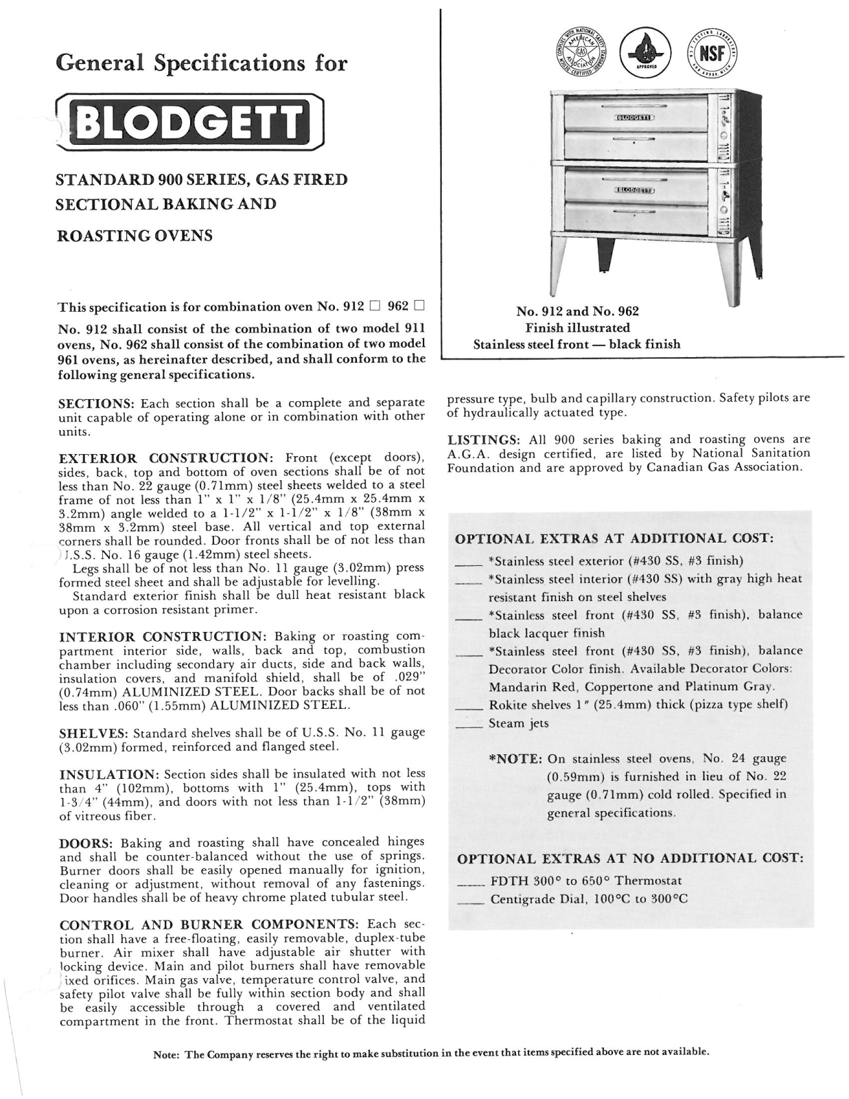 Blodgett 912 User Manual