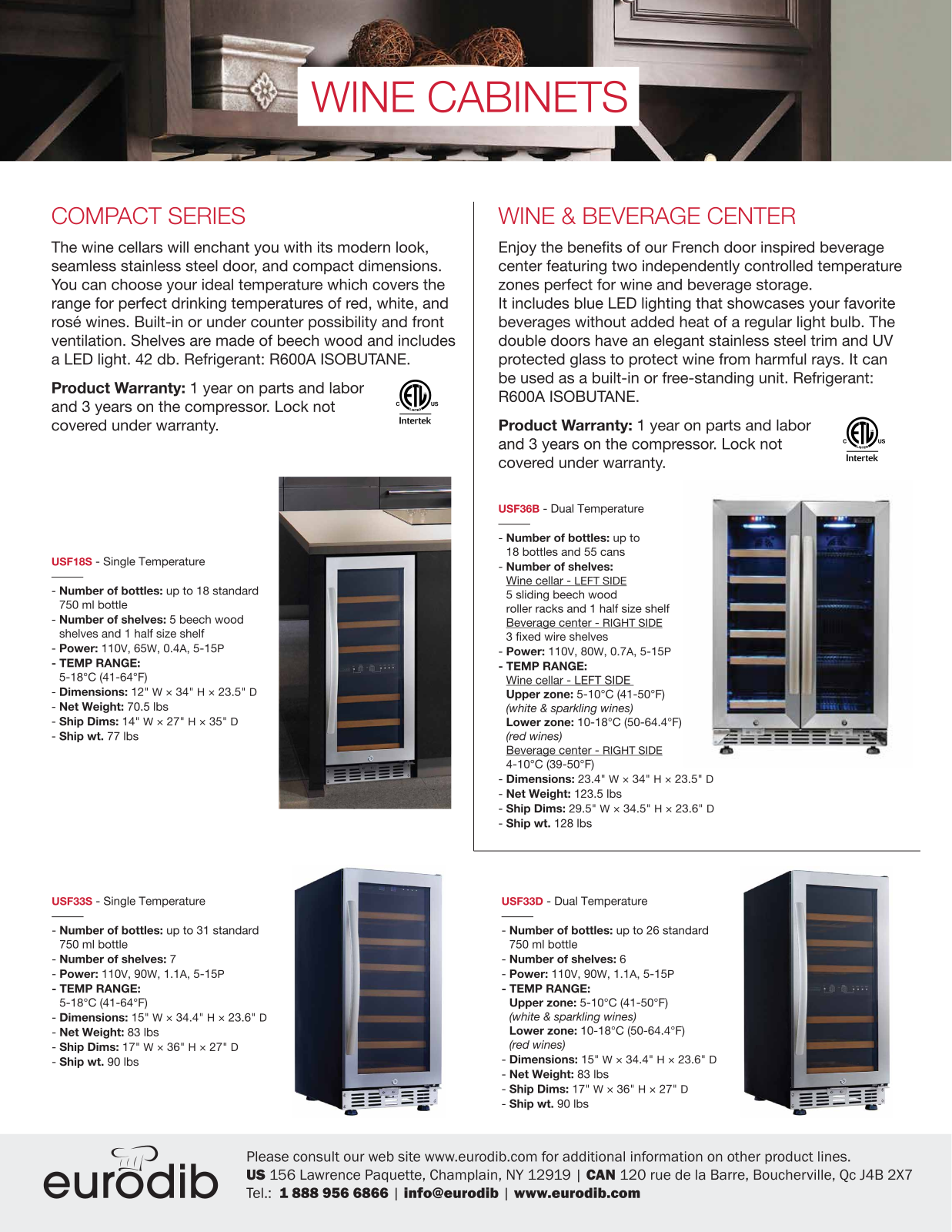 Eurodib USF18S, USF33S Specifications