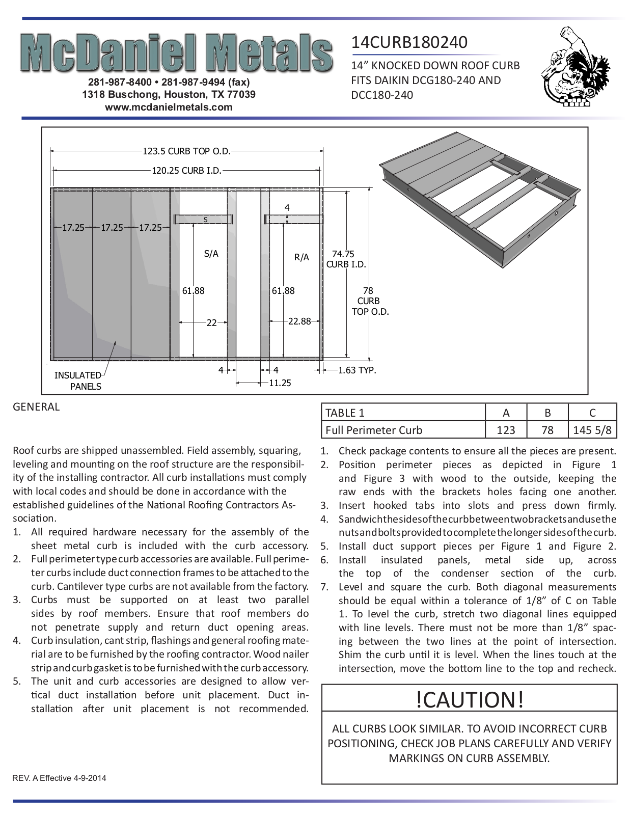 McDaniel Metals 14CURB180240 Installation Manual