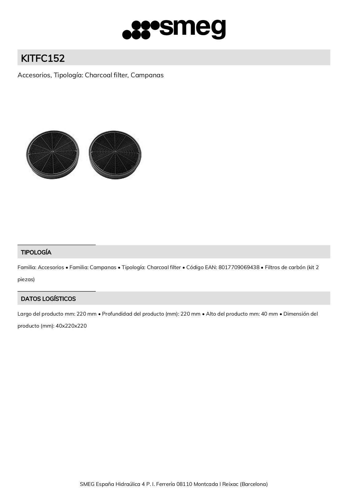 Smeg KITFC152 Product Information Sheet