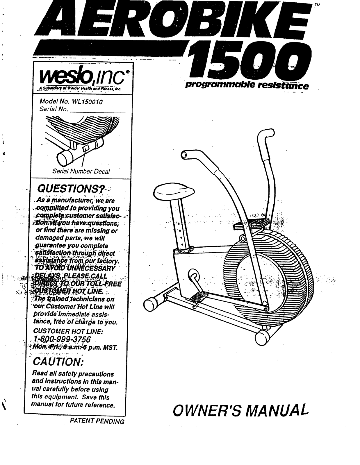 Weslo WL150010 Owner's Manual