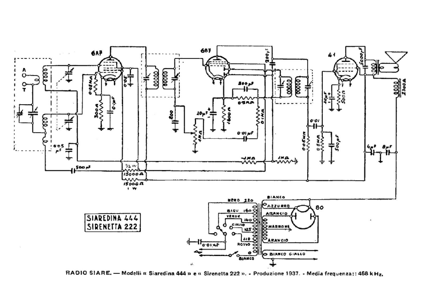 Siare Crosley 444, 222 schematic