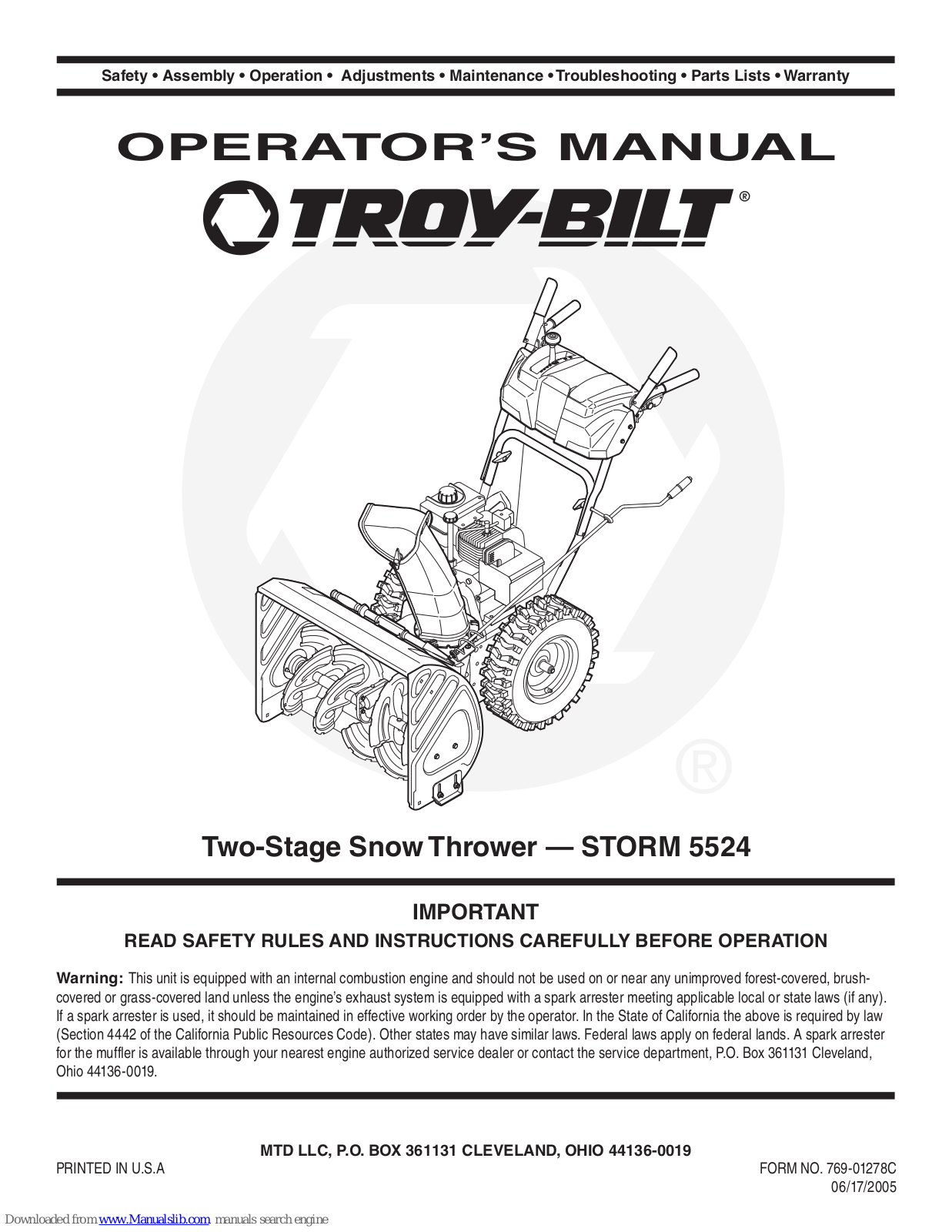 Troy-Bilt STORM 5524 Operator's Manual