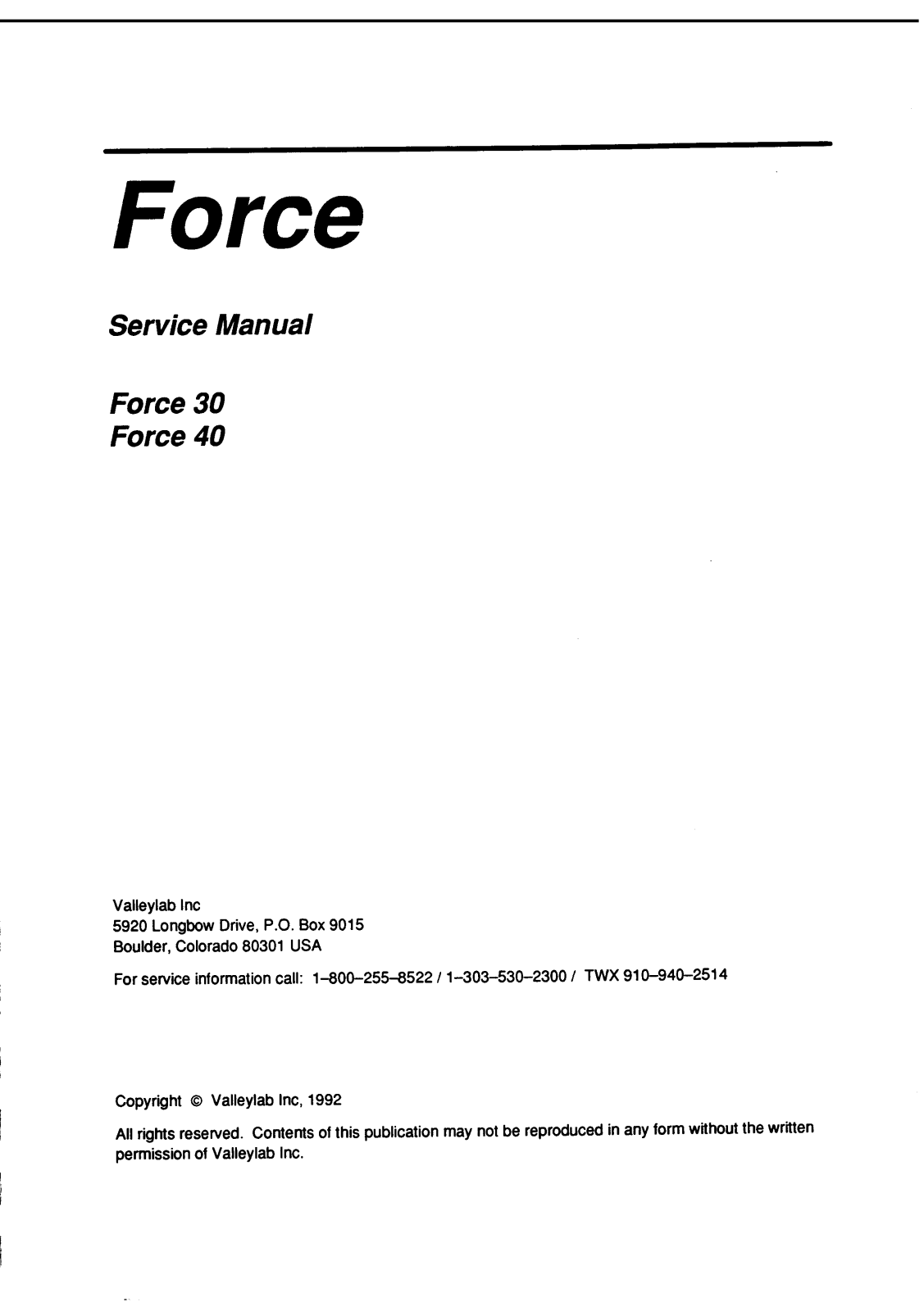 Valleylab Force 30, 40 Service manual