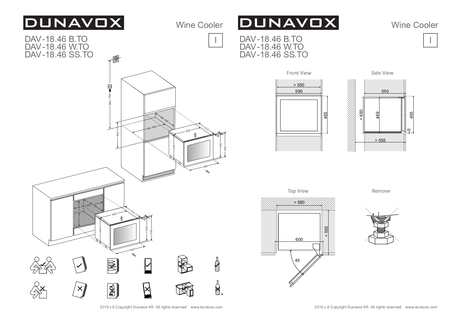 Dunavox DAV-18.46 B.TO, DAV-18.46 W.TO, DAV-18.46 SS.TO Dimensions