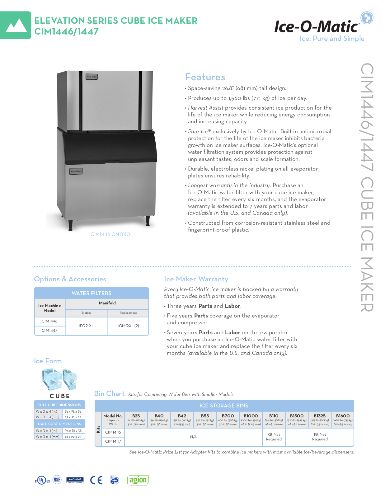 Ice-O-Matic CIM1447HW, CIM1446HW Specifications