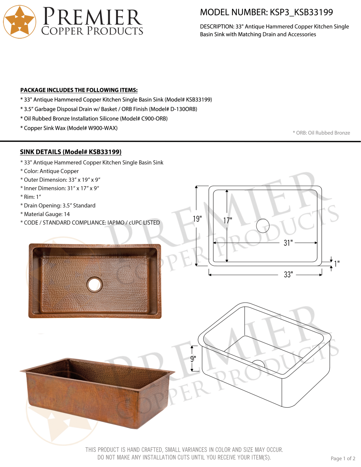 Premier Copper Products IER1587 Specifications - ManualMachine.com
