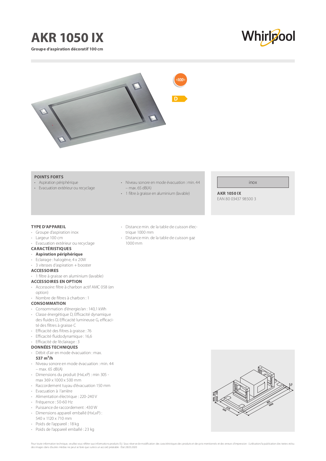 Whirlpool AKR 1050 IX Product information