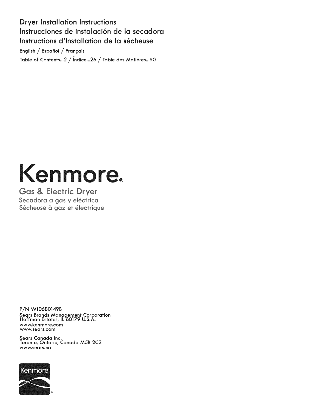 Kenmore 11068132410, 11068132413, 11068132414, 11068133410, 11068133411 Installation Guide