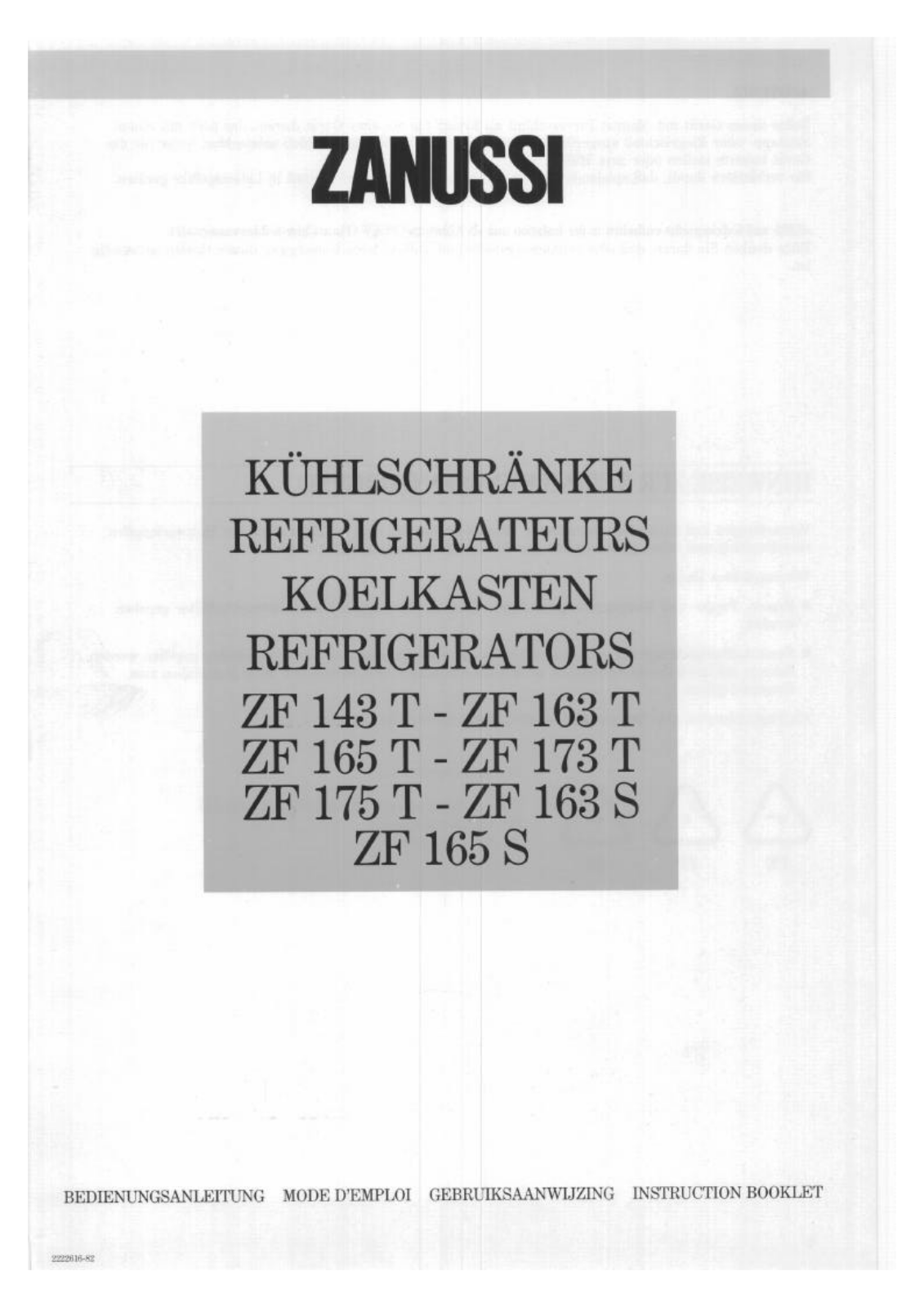 Zanussi ZF175T, ZF165S, ZF173T, ZF163S User Manual