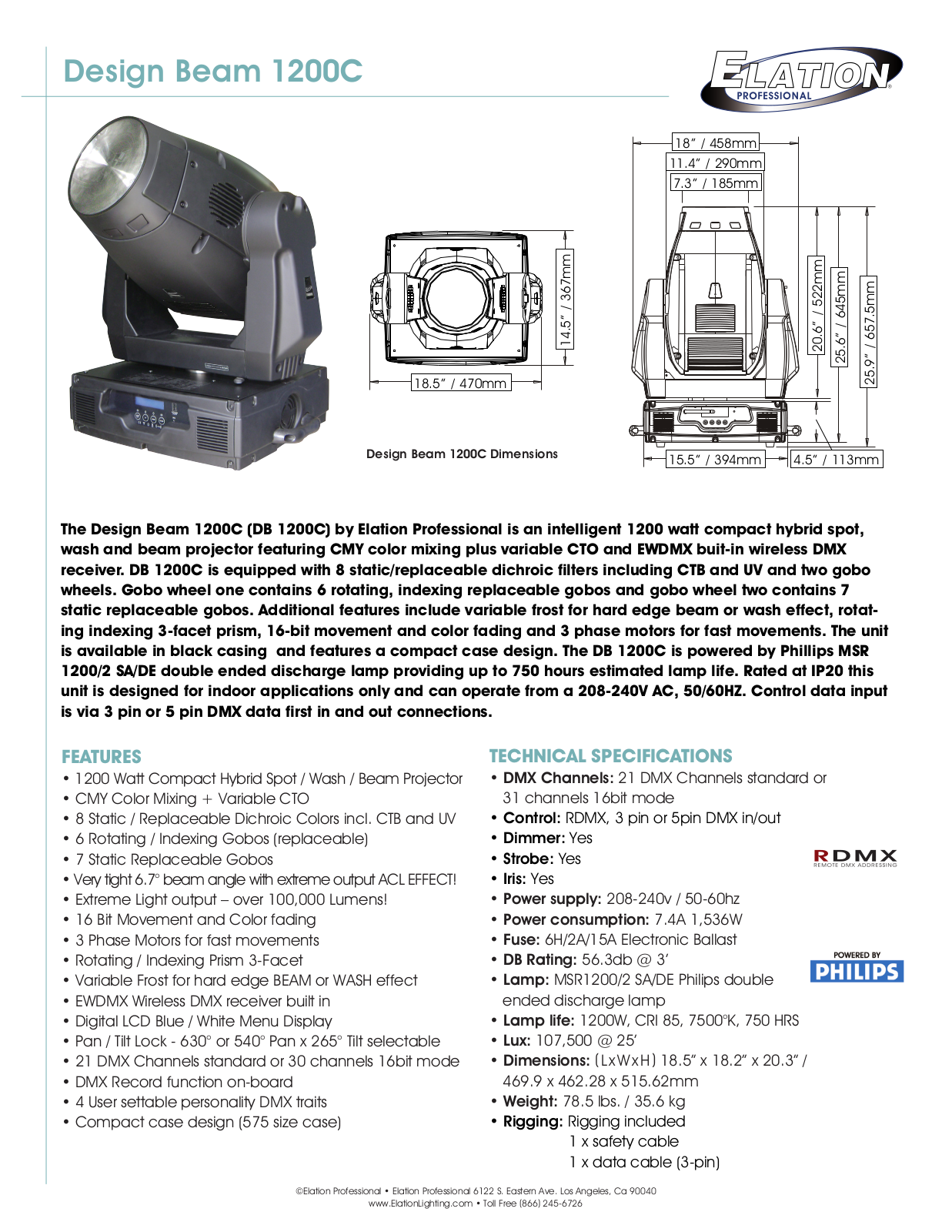 Elation Professional Design Spot 1200c User Manual