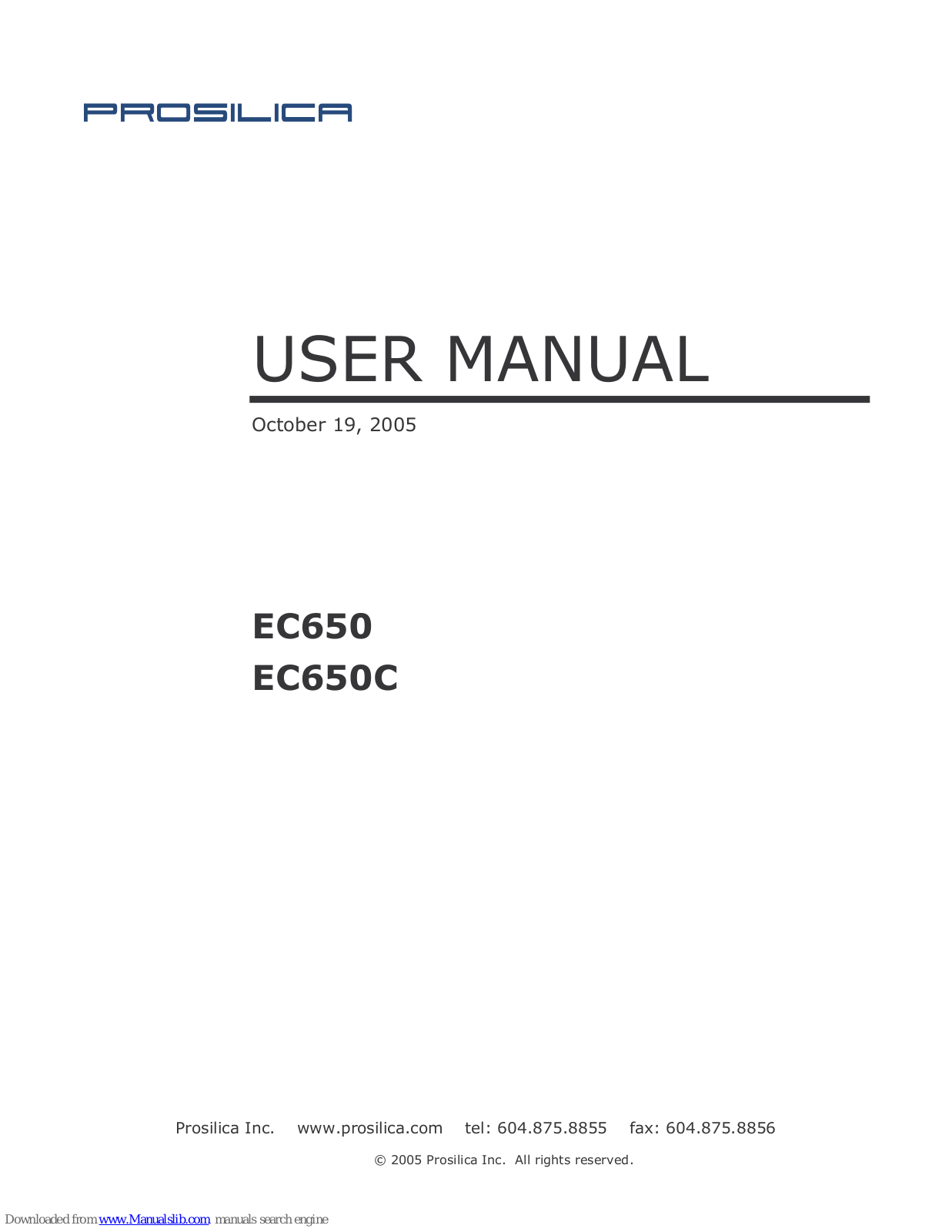 Prosilica EC650, EC650C User Manual - ManualMachine.com