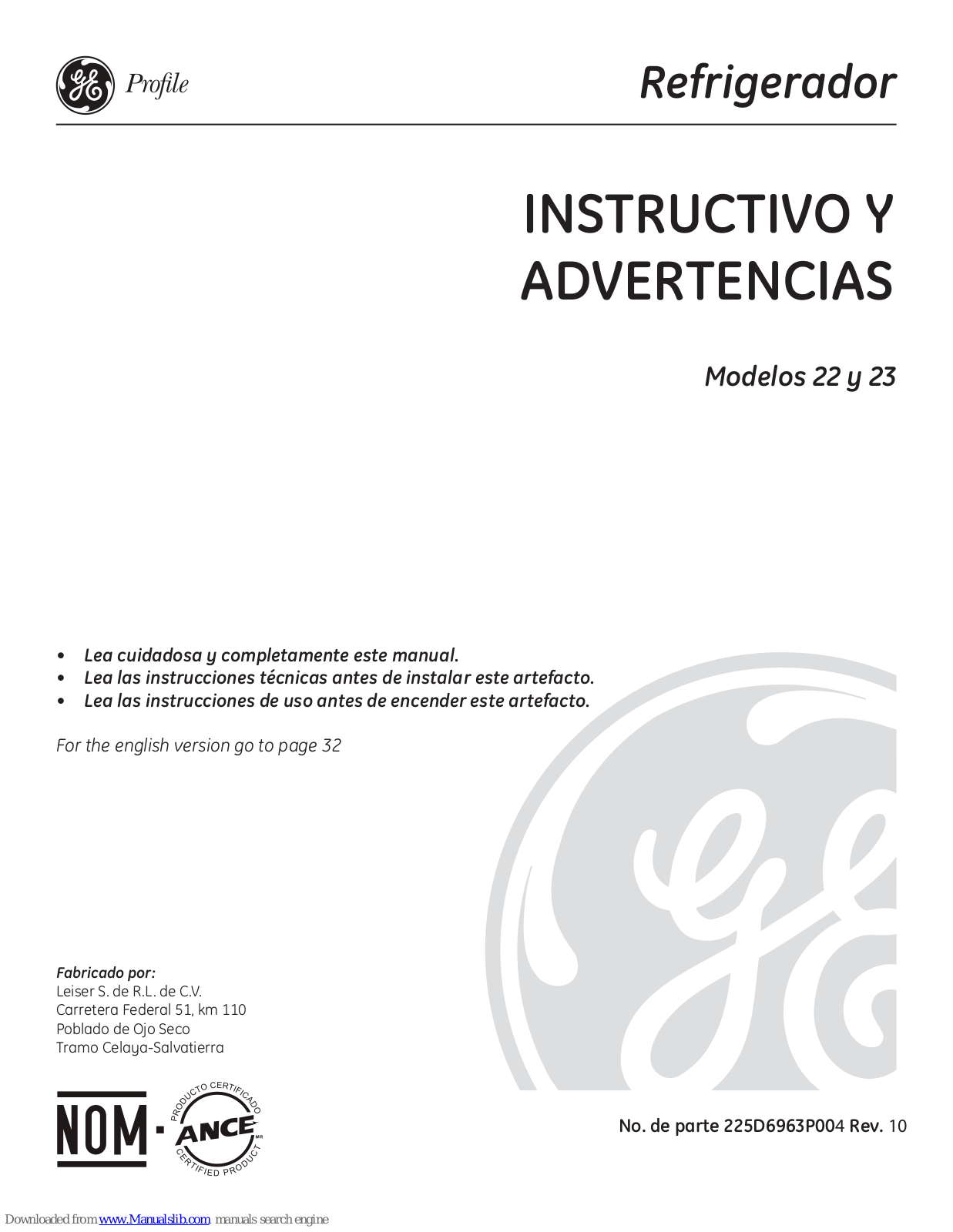 GE Profile 22, 23 Instructions Manual