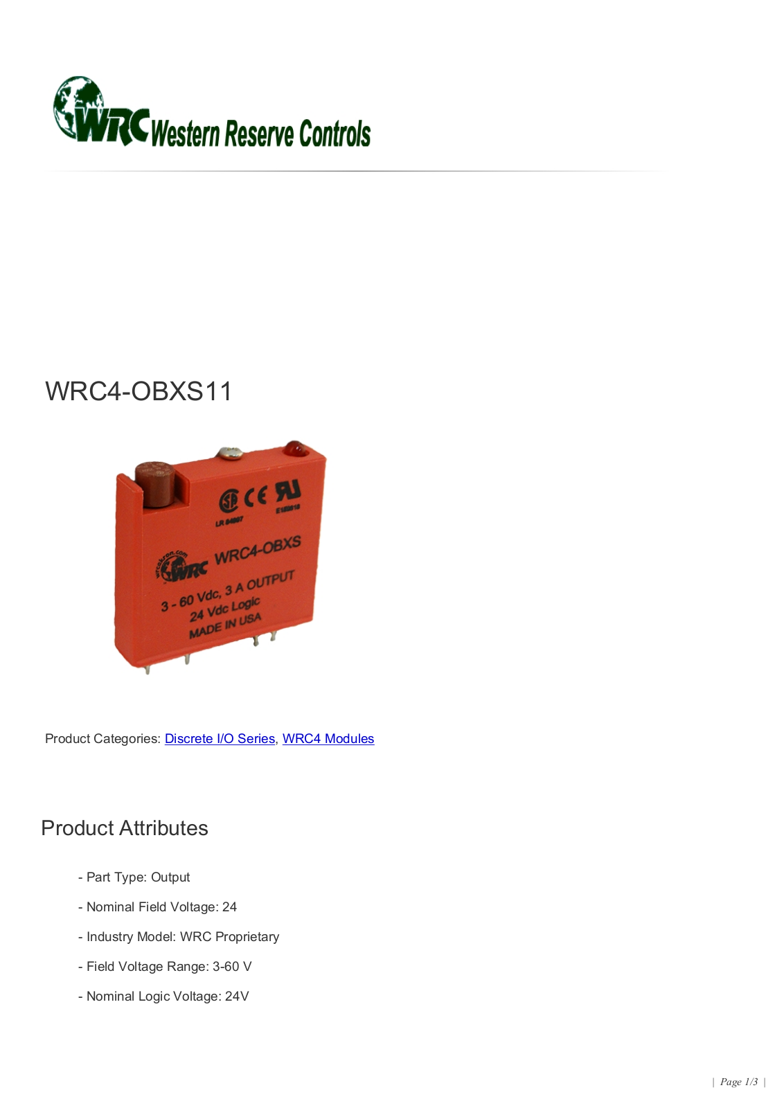 Western Reserve Controls WRC4-OBXS11 Data Sheet