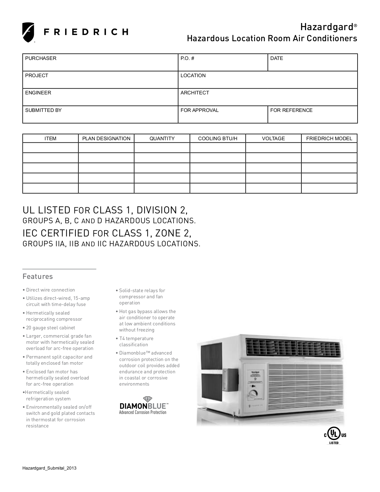 Friedrich SH20M50A Submittal Data