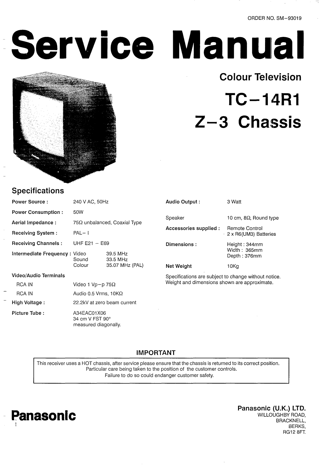 Panasonic 1485, TC-14R1 Schematic