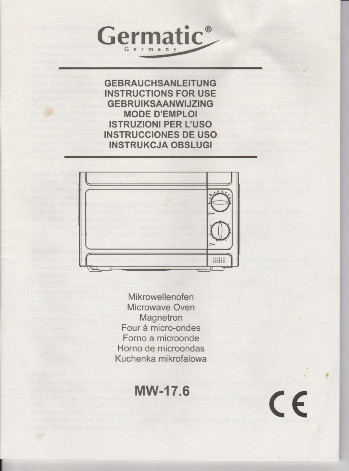 Germatic MW-17.6 User Manual