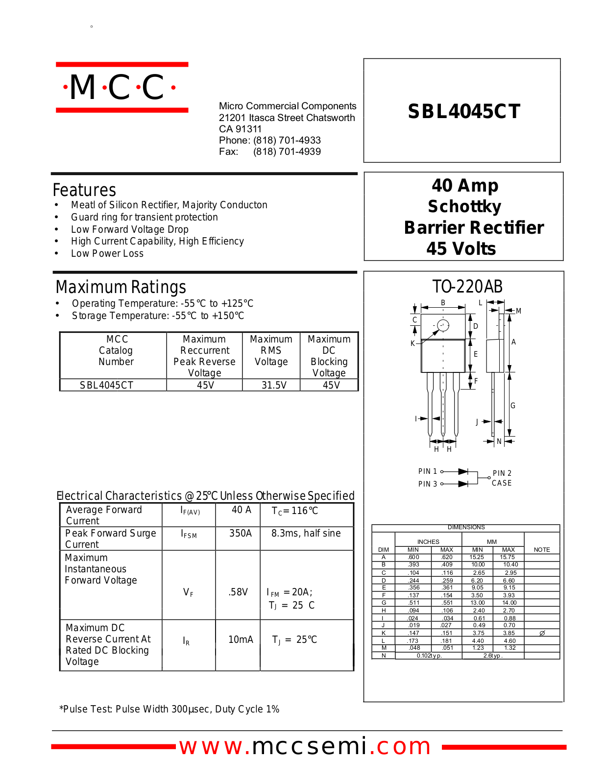 MCC SBL4045CT Datasheet