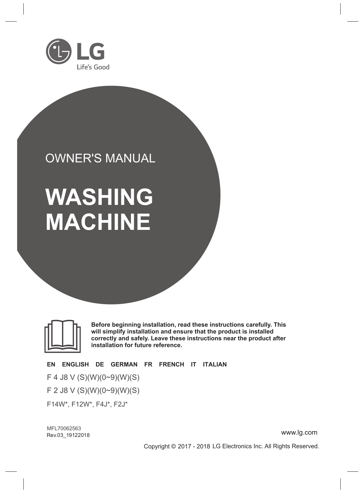 LG F14WM9TT2 Owner’s Manual