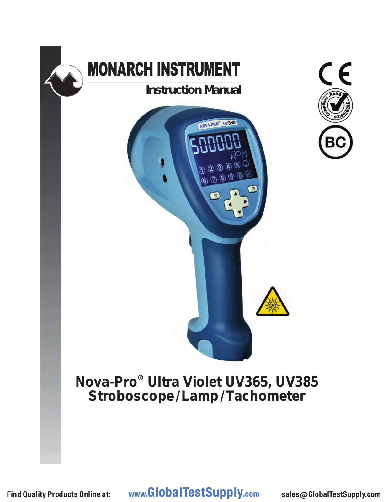 MONARCH INSTRUMENT Nova-Pro Ultra Violet UV365, Nova-Pro Ultra Violet UV385 Instruction Manual