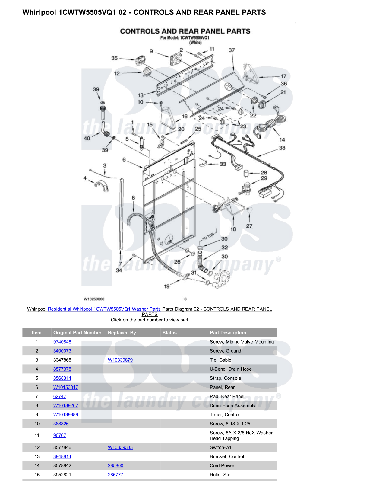 Whirlpool 1CWTW5505VQ1 Parts Diagram