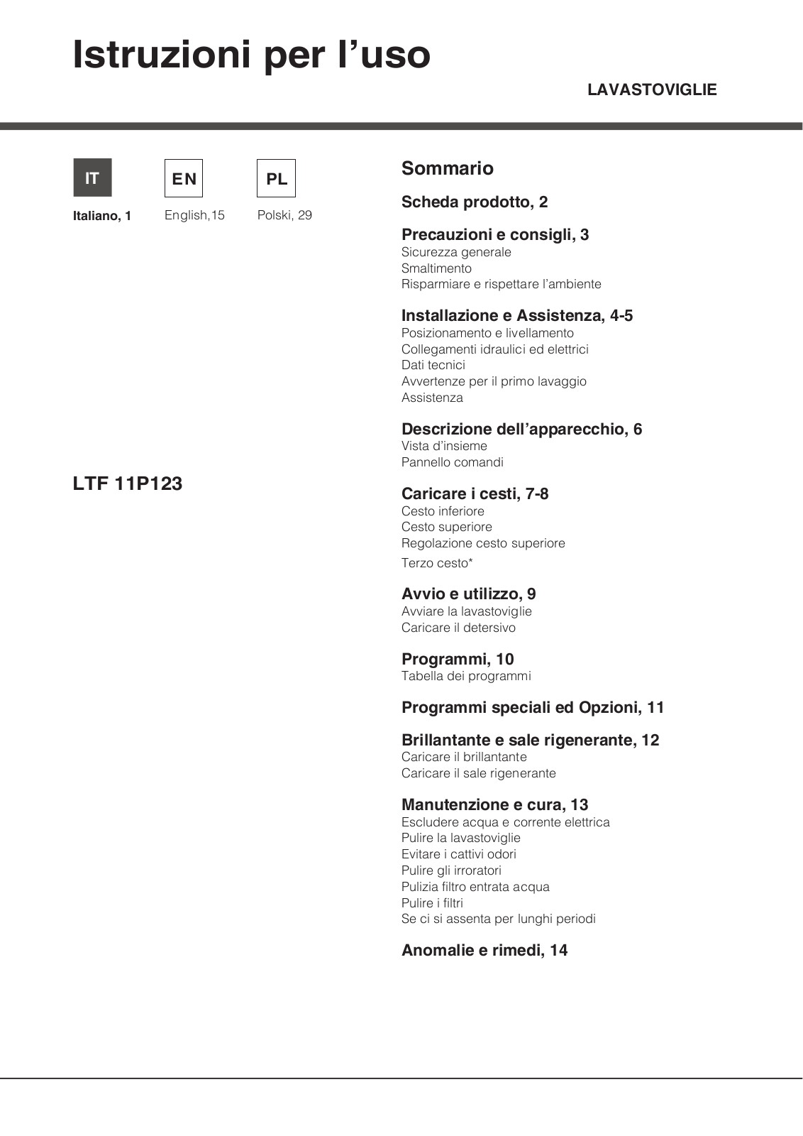 Hotpoint LTF 11P123 EU User Manual