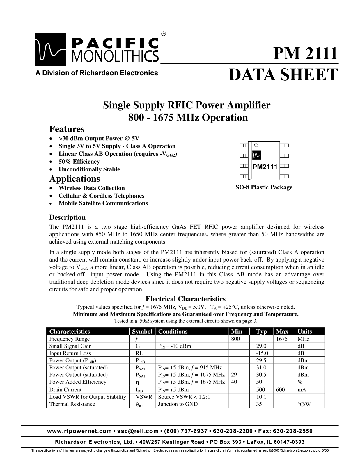 PACIFIC MONOLITHICS PM2111 Datasheet