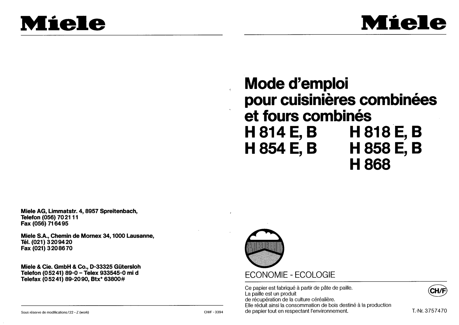 MIELE H818E User Manual