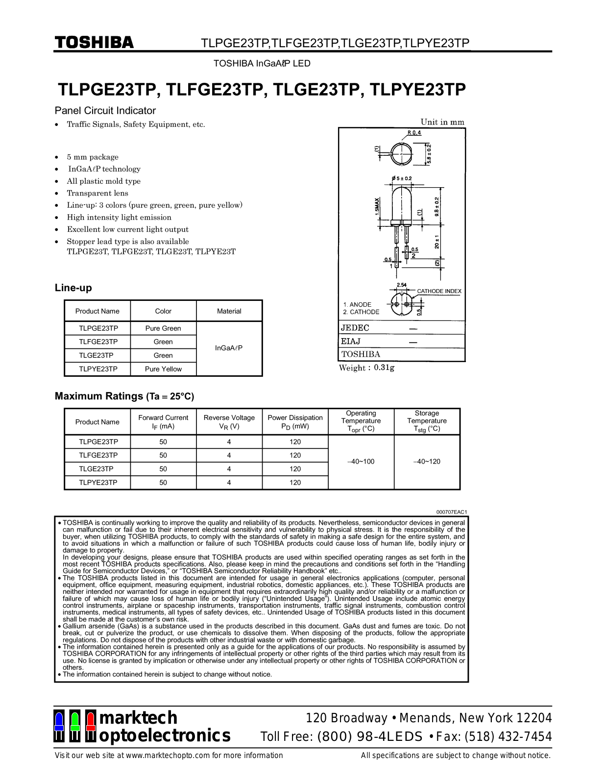 Marktech TLPYE23TP, TLPGE23TP, TLGE23TP, TLFGE23TP Datasheet