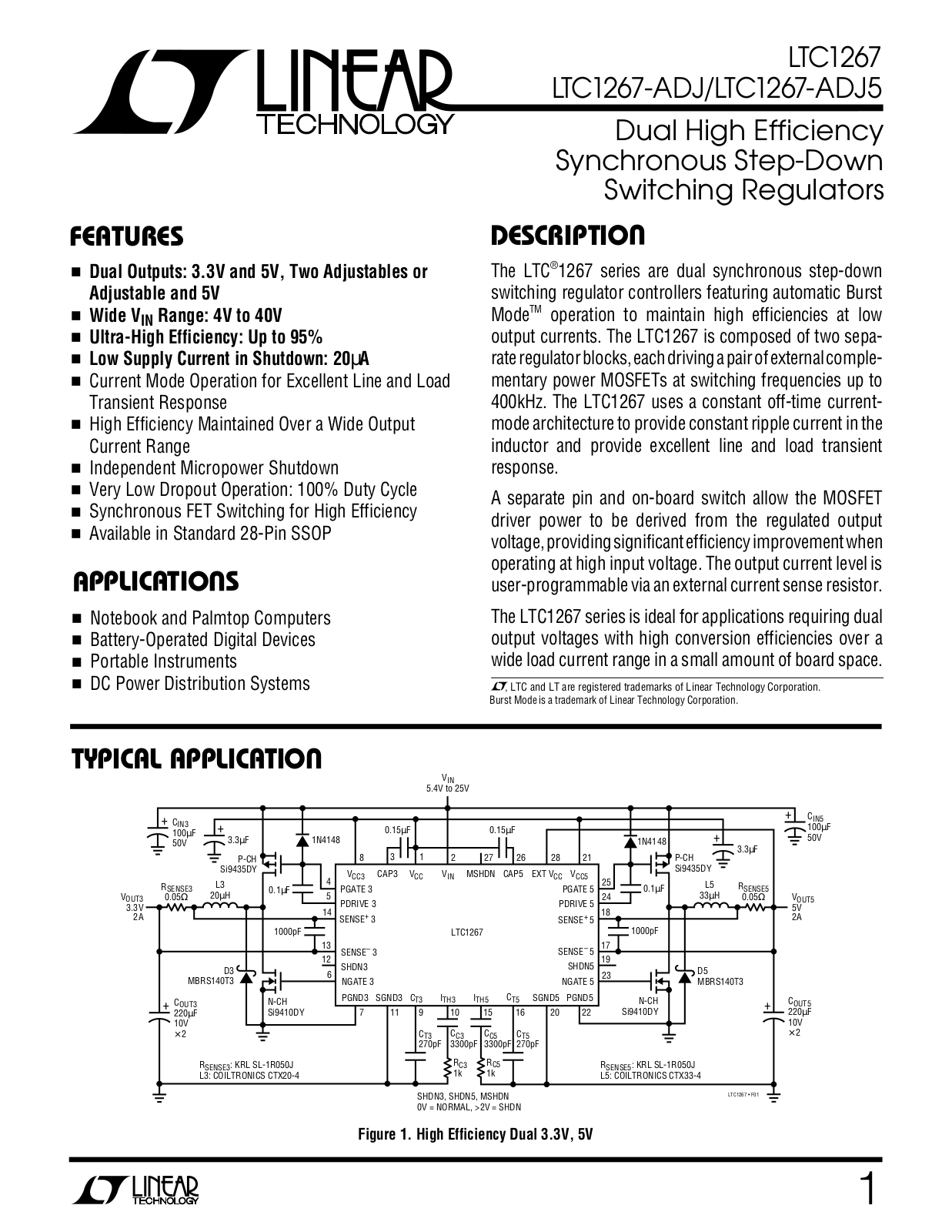 Linear Technology LTC1267-ADJ, LTC1267, LTC1267-ADJ5 Datasheet