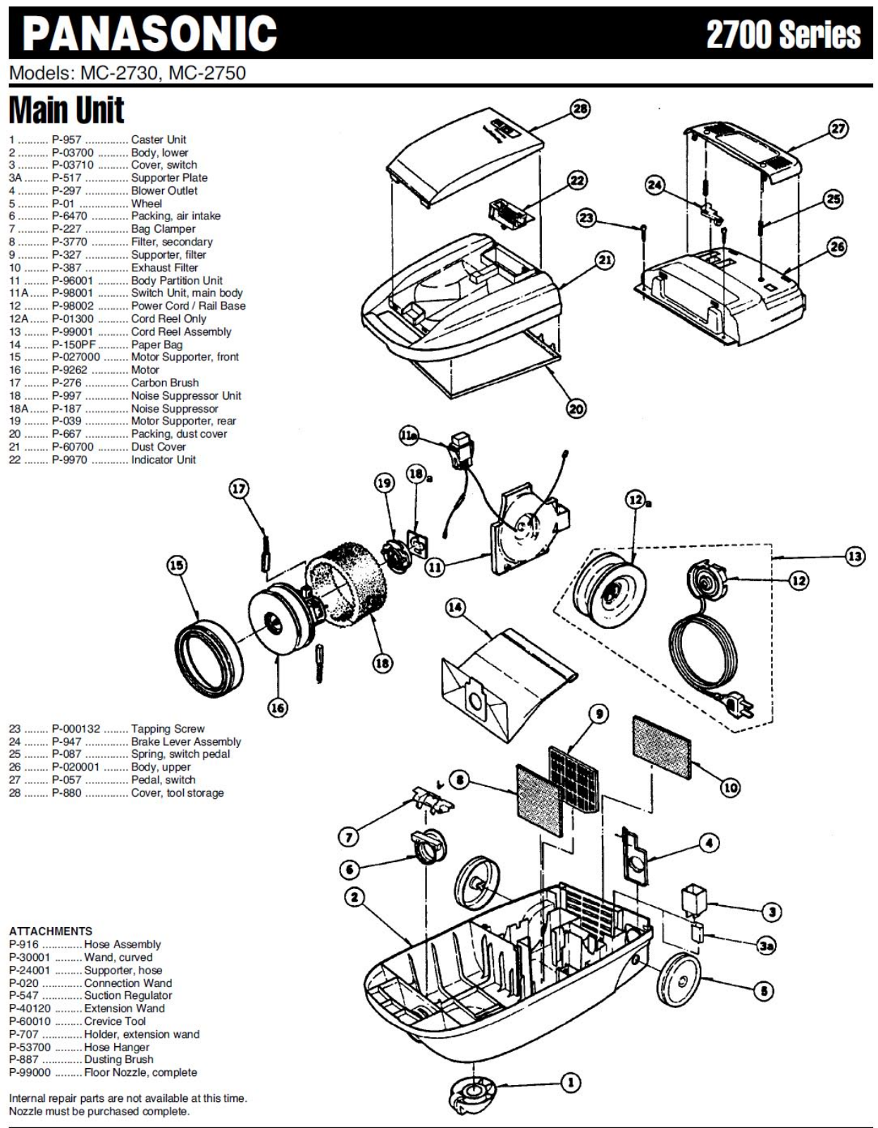 Panasonic 2750 Parts List