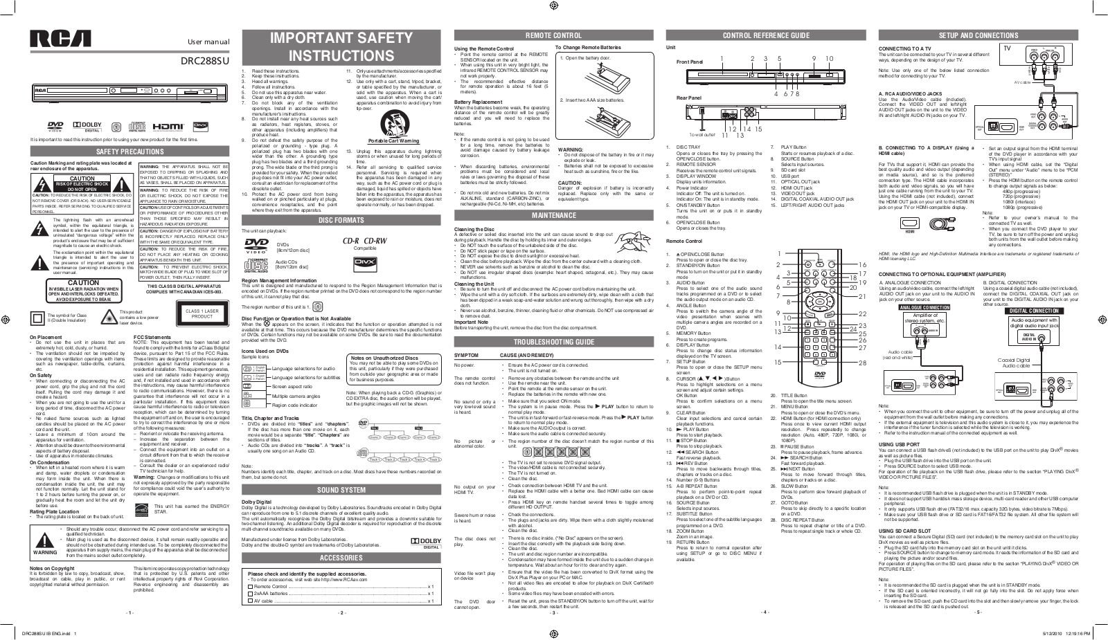 RCA DRC279RE, DRC288SU User Manual