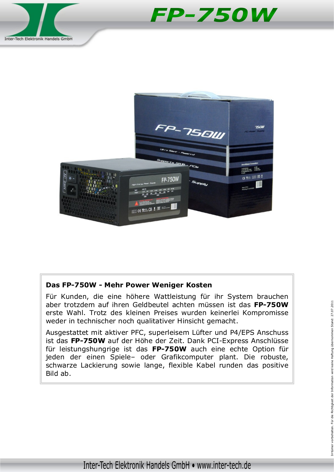 Inter-Tech FP-750W User Manual