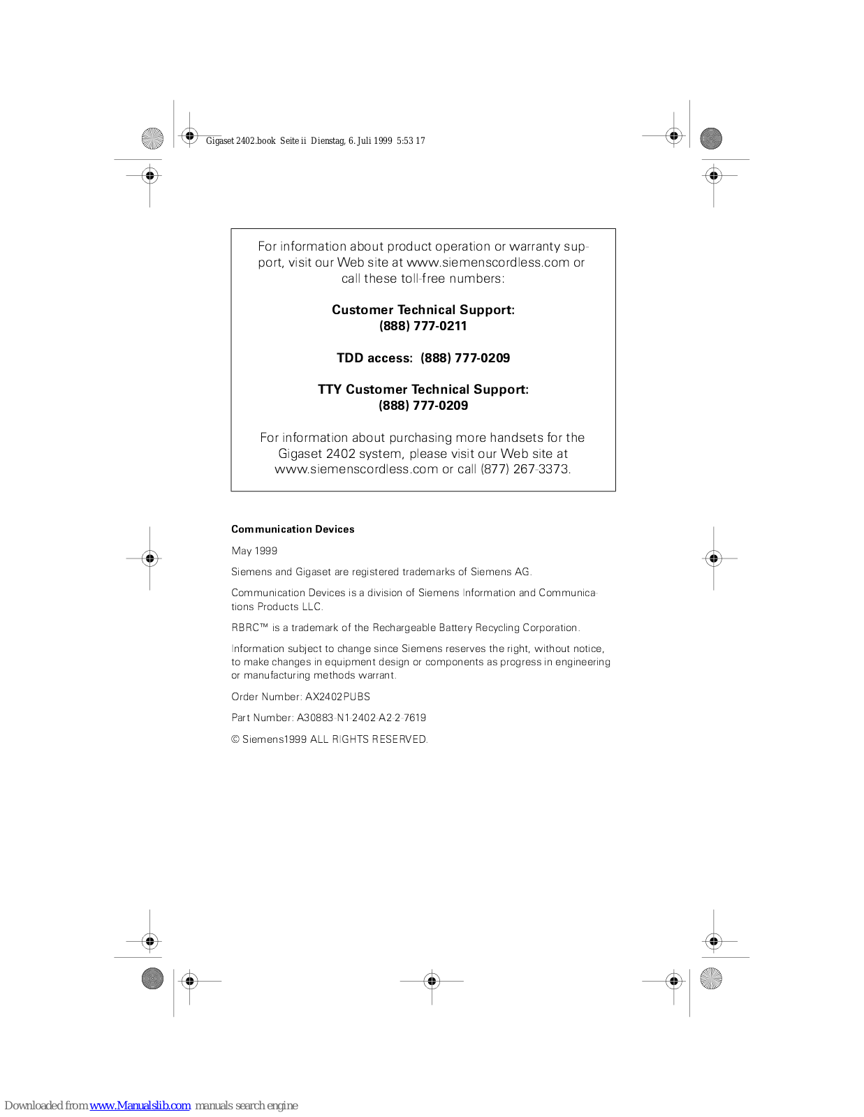 Siemens Gigaset 2402 Quick Start Installation Manual