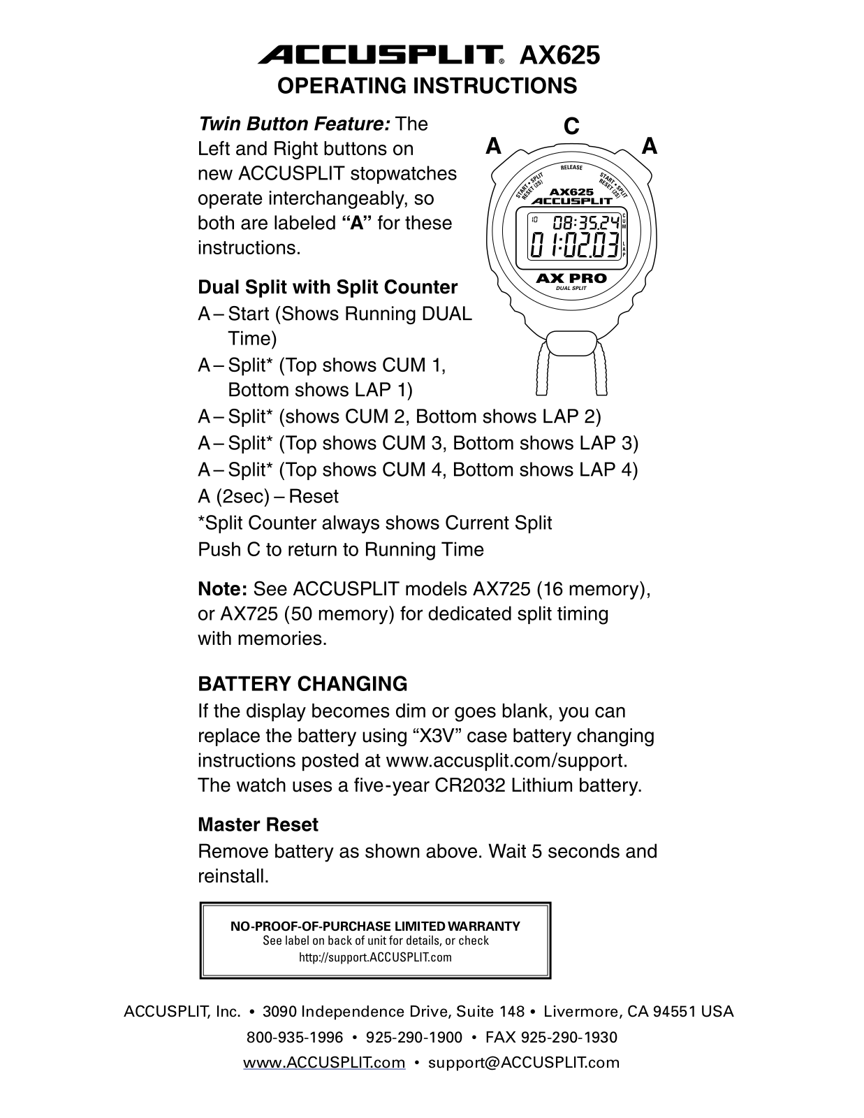 Accusplit AX625 User Manual