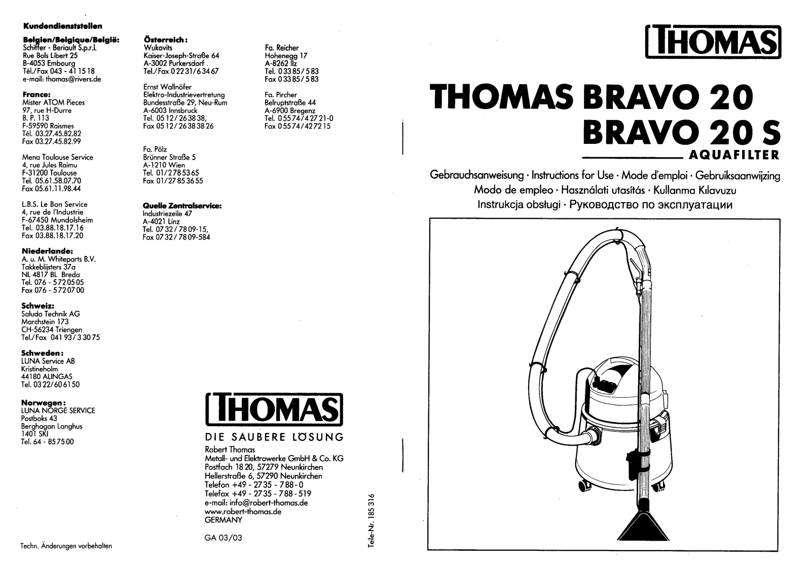 Thomas BRAVO 20, BRAVO 20 S User guide