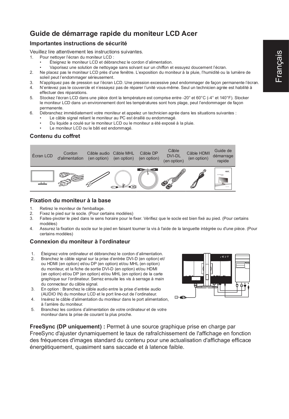 Acer XF240H QUICK START GUIDE