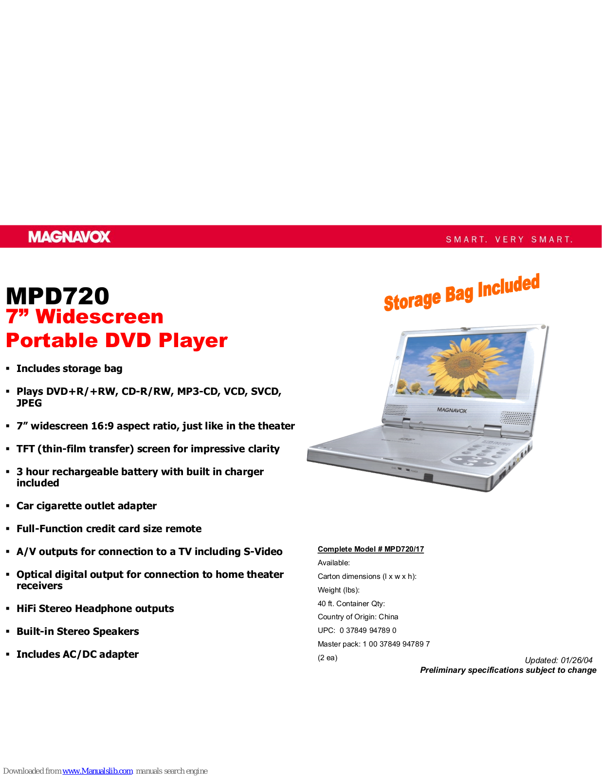 Magnavox MPD720, MPD720/17 Specifications