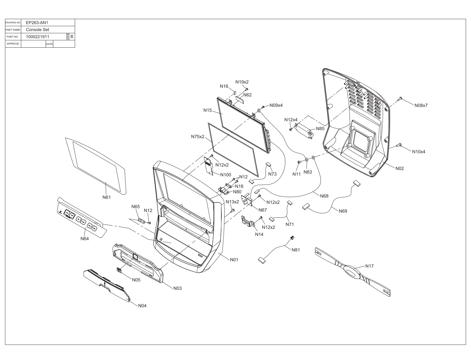 Horizon Fitness X40 Touch, XF40 Touch Folding, R20 Touch, R40 Touch, U20 Touch Exploded Diagram