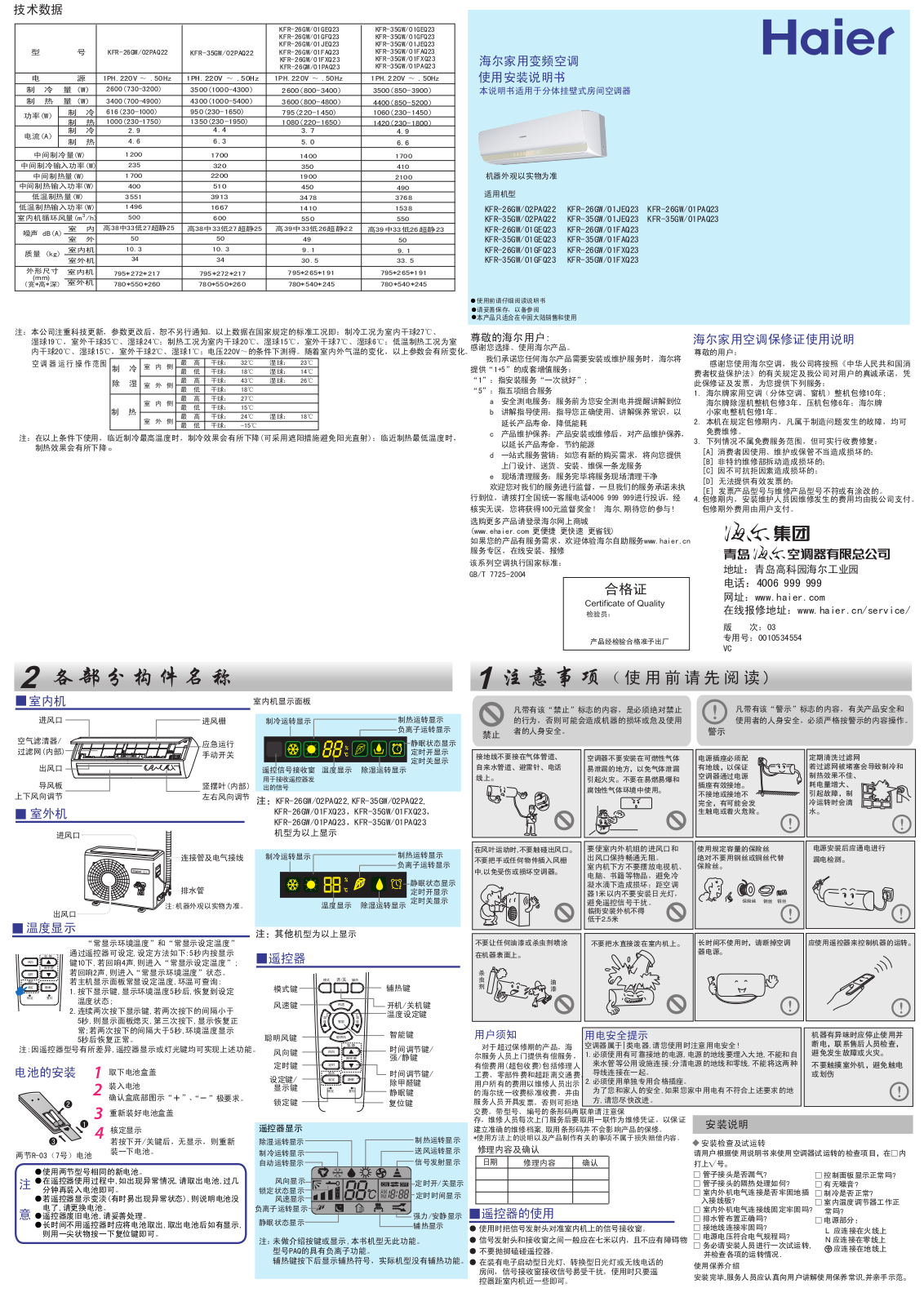 Haier KFR-35GW User Manual