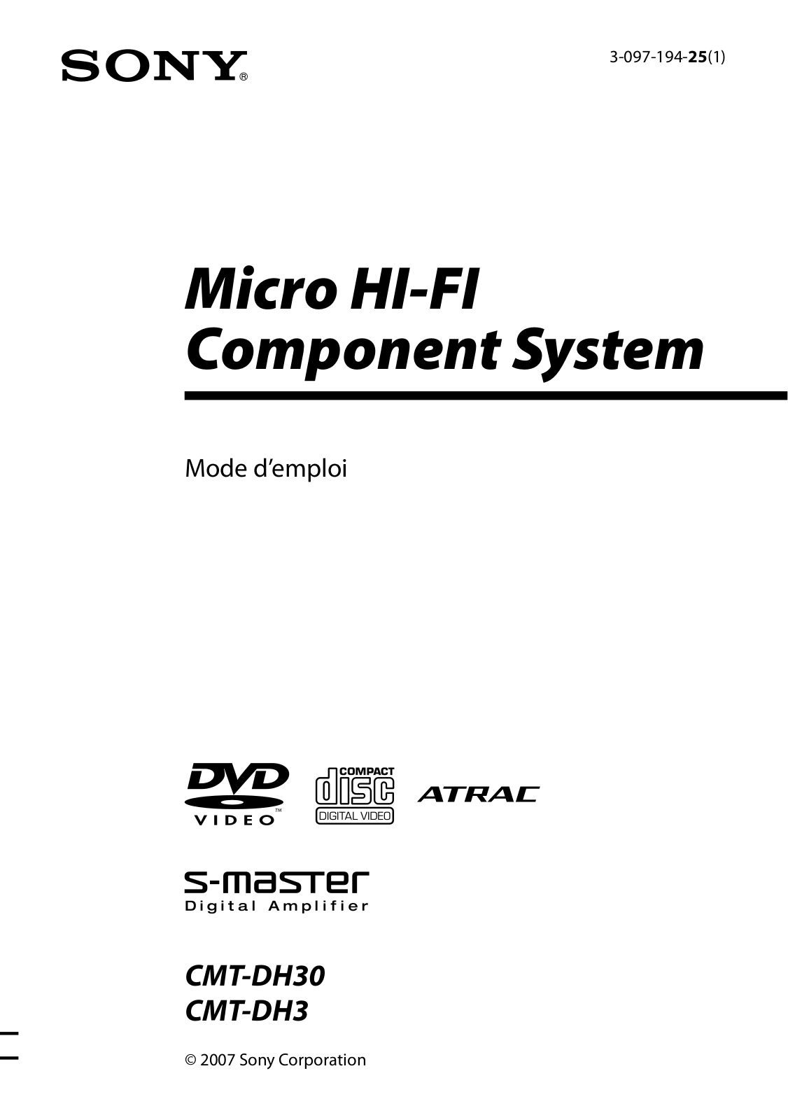 SONY CMT-DH30, CMT-DH3 User Manual