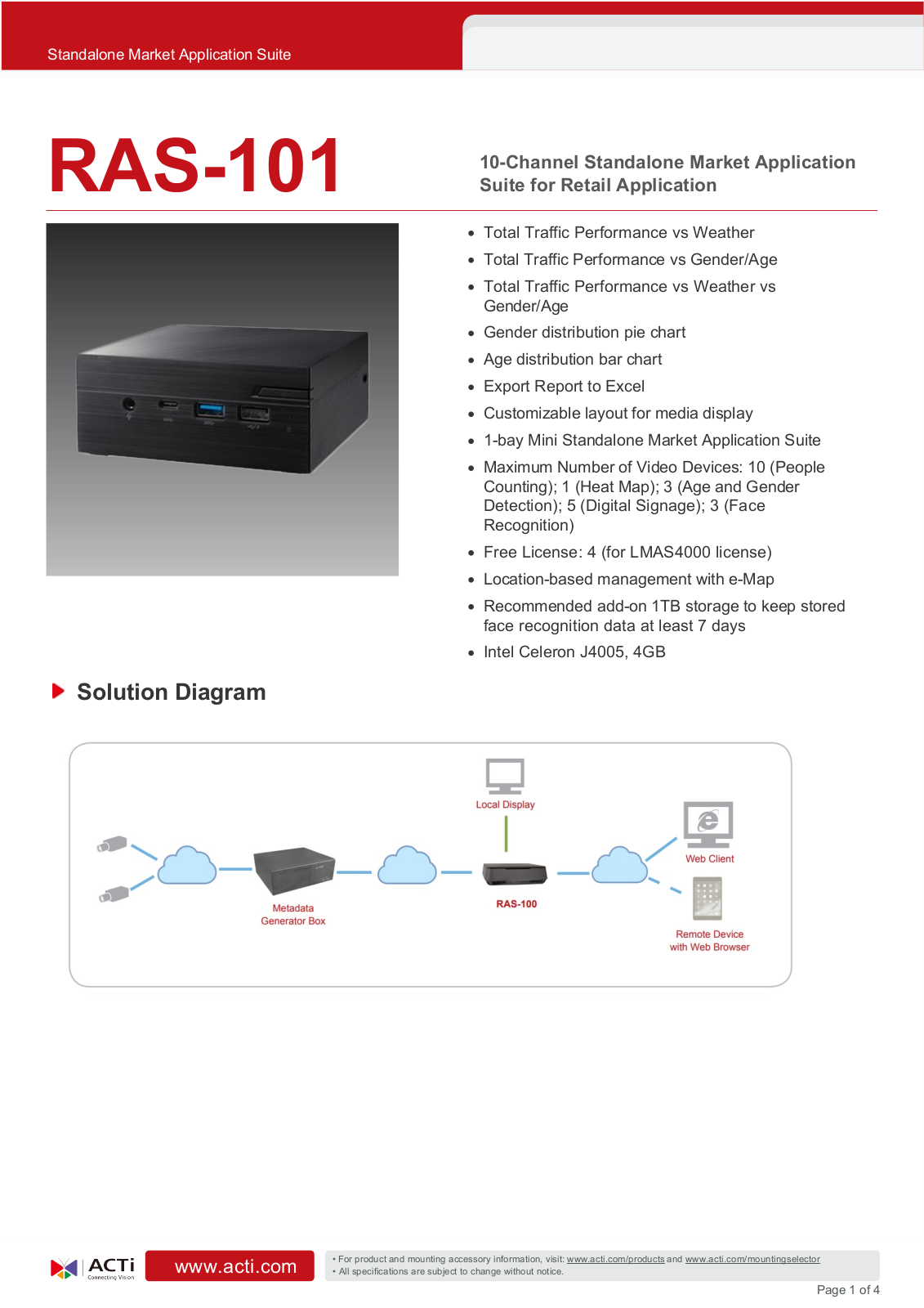 ACTi RAS-101 Specsheet