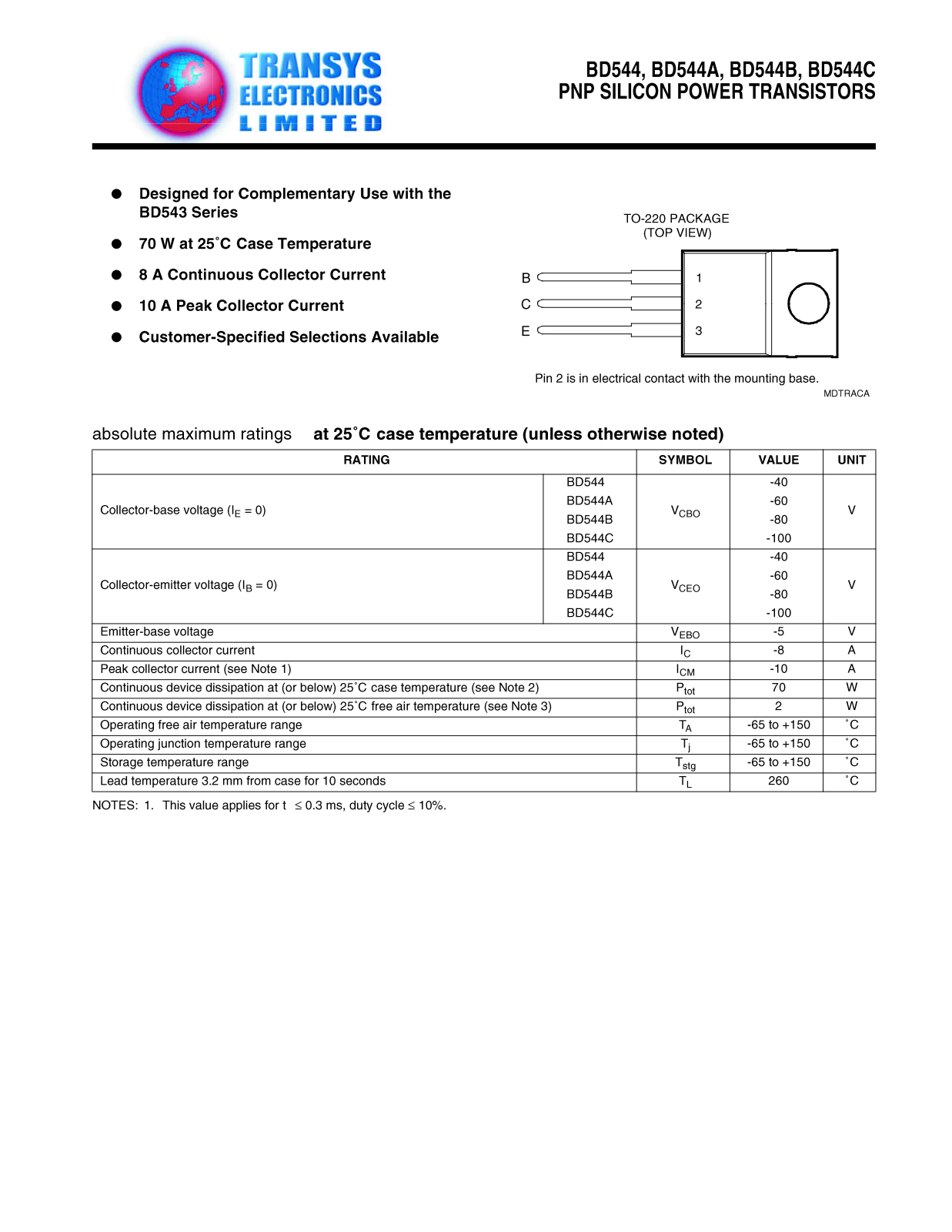 TEL BD544A, BD544, BD544, BD544C, BD544C Datasheet