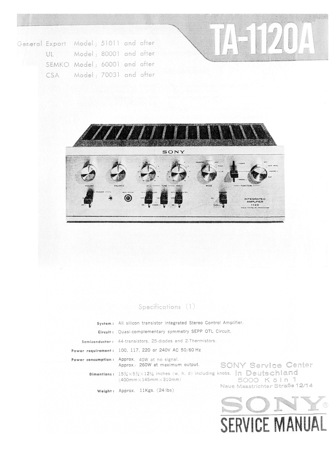 Sony TA-1120A Service Manual