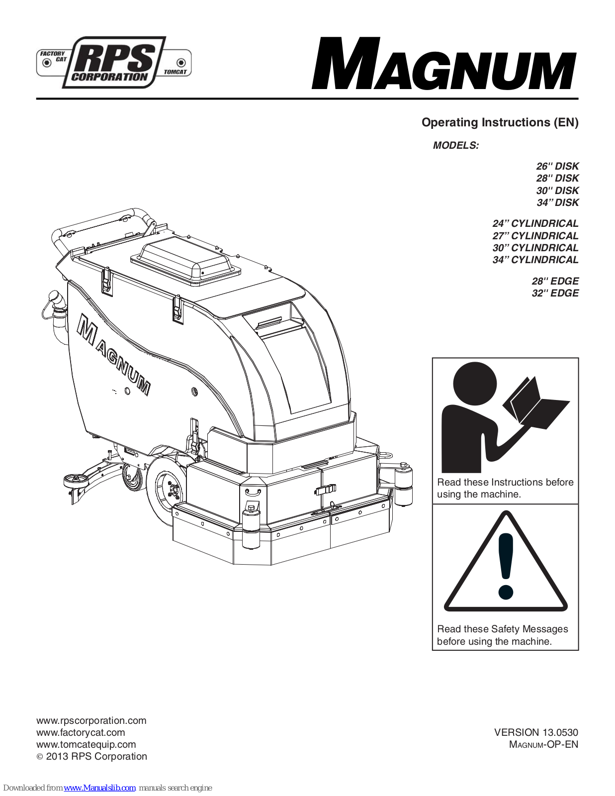 Magnum 26'' DISK, 27’’ CYLINDRICAL, 30’’ CYLINDRICAL, 34’’ CYLINDRICAL, 28'' EDGE Operating Instructions Manual