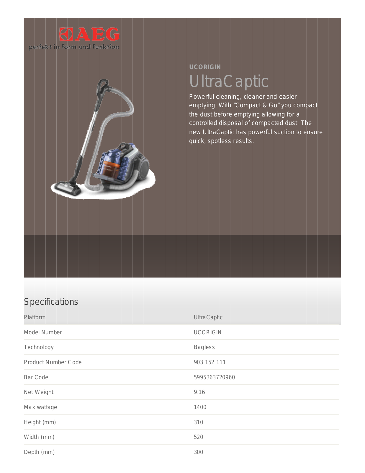 AEG UltraCaptic UCORIGIN User Manual