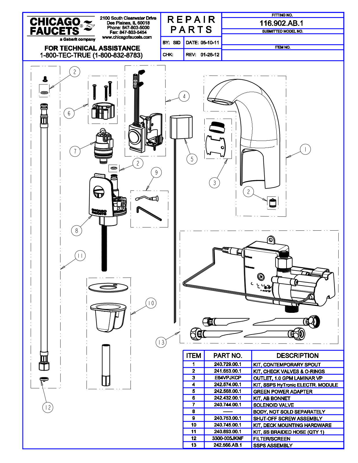 Chicago Faucet 116.902.AB.1 Parts List